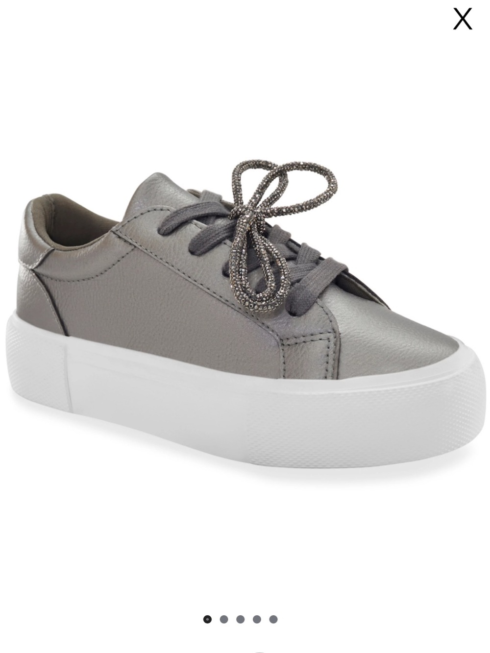 BCBG Girls Metallic Gray Platform Sneakers with Crystal Bow